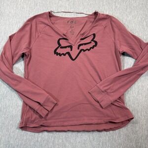 Fox Racing Shirt Women XL Mauve Long Sleeve V Neck Airline Trudri Logo